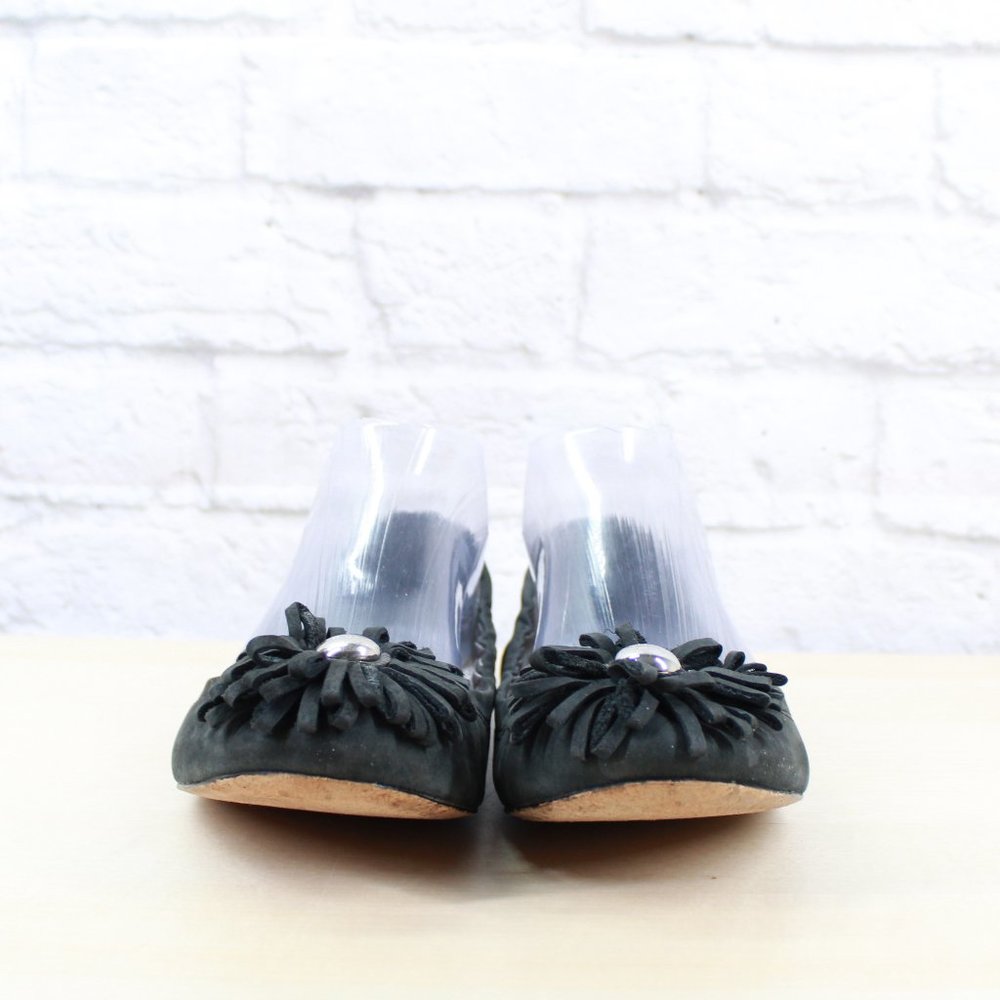COACH Black Leather Floral Patch Slip On Ballet Flats Shoes Size 8 B - Picture 4 of 9
